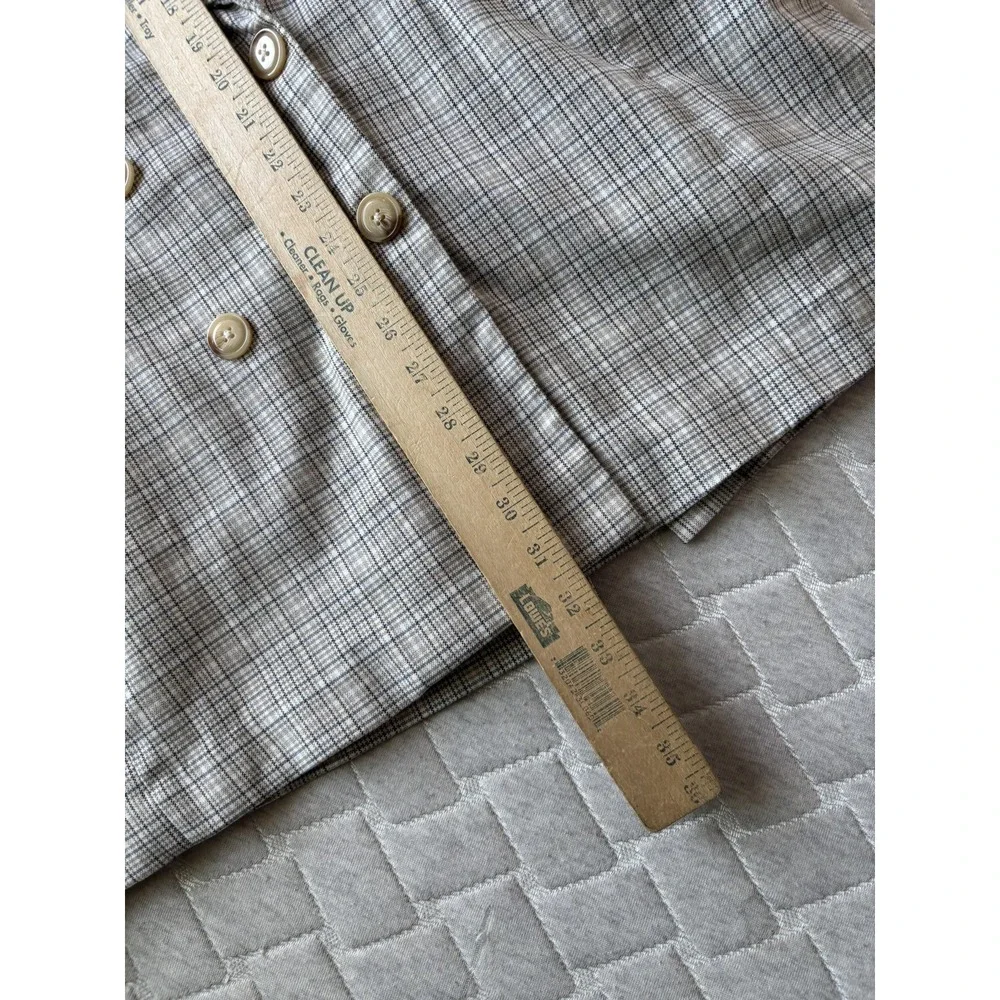 Free People Blazer Womens Medium Gray Plaid Double Breasted Relaxed‎ Longline